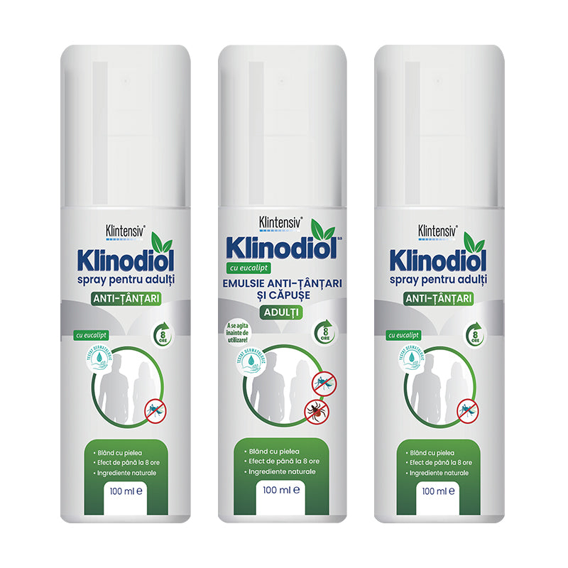 Klinodiol pack, anti-mosquito and tick emulsion and anti-mosquito spray for adults