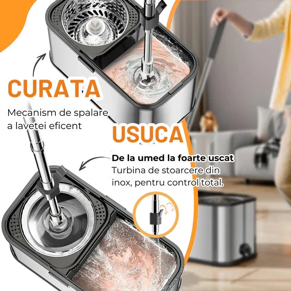 DreamRamp® Stainless Steel Antibacterial Rotary Mop with Wheeled Bucket