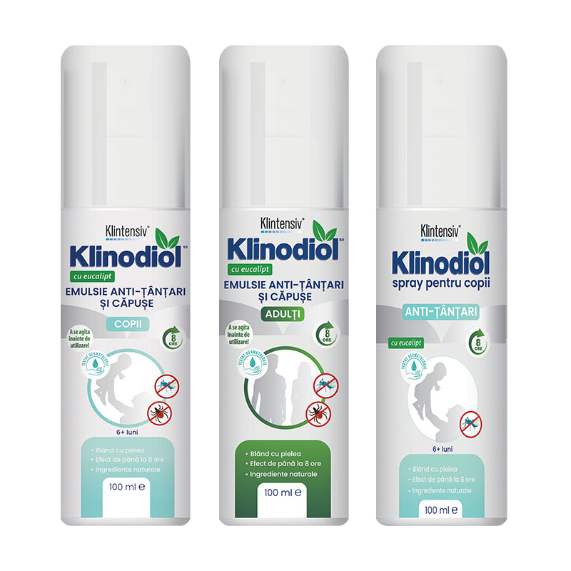 Klinodiol package, anti-mosquito and tick emulsion for adults/children and anti-mosquito spray for children