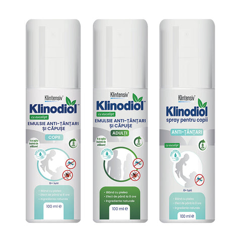 Klinodiol package, anti-mosquito and tick emulsion for adults/children and anti-mosquito spray for children