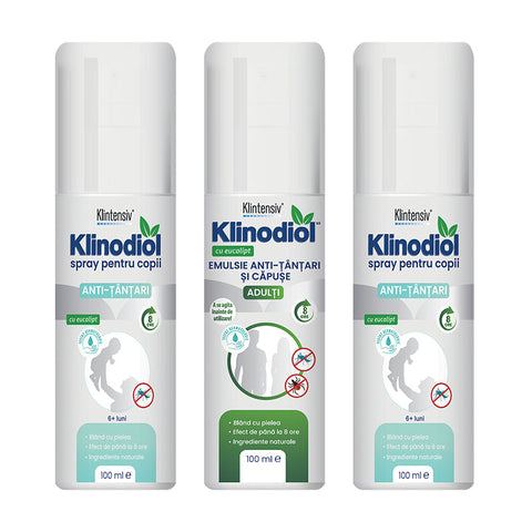 Klinodiol pack, mosquito and tick repellent emulsion for adults and mosquito repellent spray for children