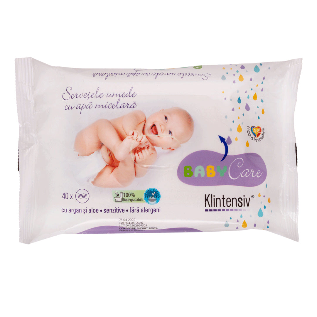 KLINTENSIVBaby Wet Wipes with Micellar Water, Argan & Aloe, % Biodegradable